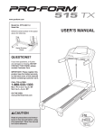 ProForm 515tr Treadmill User`s manual