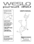 Weslo pursuit 350 User`s manual
