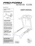 ProForm 585s Treadmill User`s manual