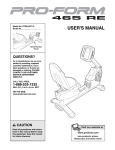 ProForm 465 Re Bike User`s manual