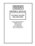 Manley CONTROL MASTER PREAMPLIFIER Owner`s manual