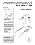 ProForm 605 Cs Treadmill User`s manual