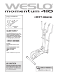 Weslo Momentum 410 Elliptical User`s manual