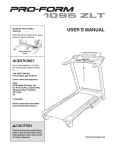 ProForm 1095 Zlt Treadmill User`s manual
