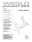 Weslo Pursuit 3.8 Bike User`s manual