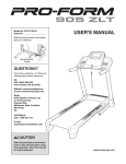ProForm 905 Zlt Treadmill User`s manual