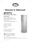 Dux Proflo 160S1 Owner`s manual