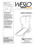 Weslo Cadence 1010 User`s manual