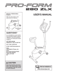 ProForm 280 Re Bike User`s manual