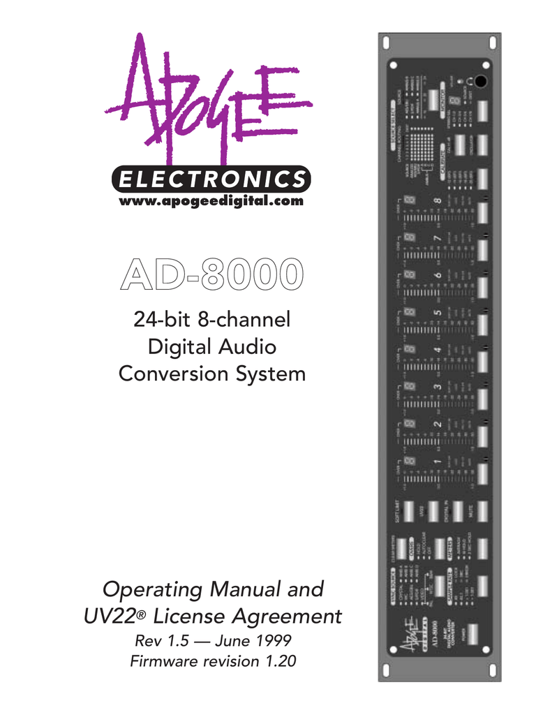 Apogee Ad 8000 Specifications Apogee Ad 8000 Specifications