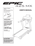 Epic Fitness 425 Mx Treadmill User`s manual