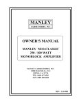 Manley MONOBLOCK AMPLIFIER Owner`s manual
