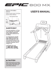 Epic Fitness 800mx Treadmill User`s manual
