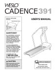 Weslo Cadence 391 Treadmill User`s manual