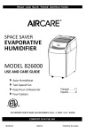 Aircare 826000 Owner`s manual