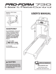 ProForm 730 Treadmill With Floor Mat User`s manual