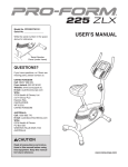 ProForm 225 Zlx Bike User`s manual