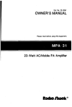 Radio Shack MPA-125 Owner`s manual