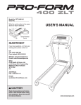 ProForm 400 Zlt Treadmill User`s manual