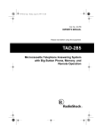 Radio Shack TAD-285 Owner`s manual