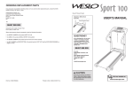 Weslo Sport 100 Treadmill User`s manual