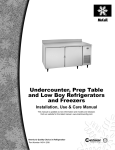 Continental Refrigerator Undercounter Refrigerator and Freezer Pizza Preparation Table Specifications
