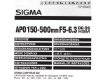 Sigma APO 150-500mm F5-6.3 Instruction manual