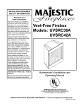 Majestic fireplaces UVSRC36A Operating instructions