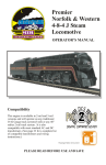M.T.H. Premier Norfolk & Western 4-8-4 J Steam Locomotive Operator`s manual