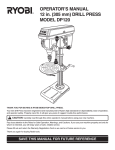 Ryobi Drill Press Operator`s manual